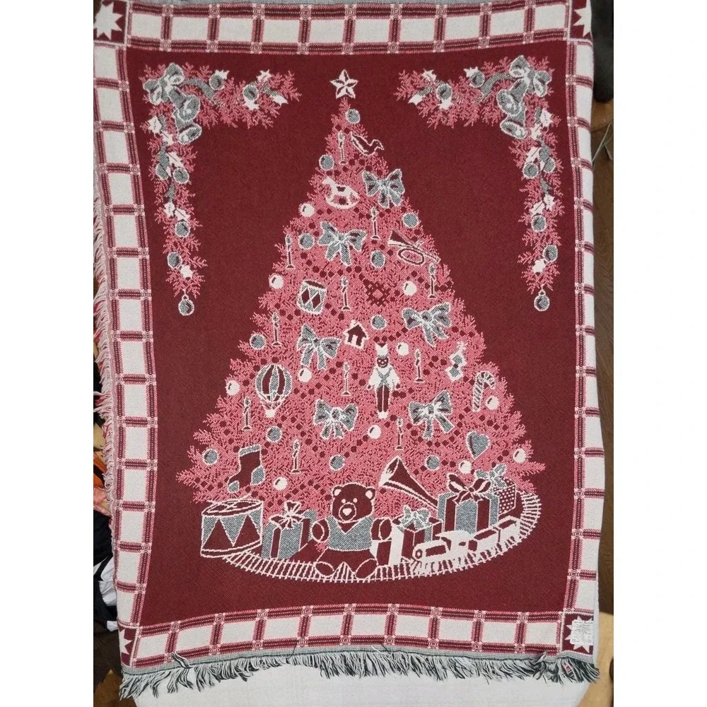 Christmas Tree Tapestry Afghan Country 57x45 Throw Blanket Vintage Vintage